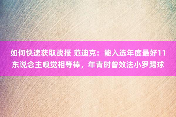 如何快速获取战报 范迪克：能入选年度最好11东说念主嗅觉相等棒，年青时曾效法小罗踢球